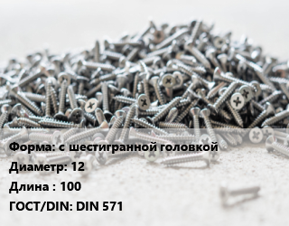 Шуруп с шестигранной головкой 12х100 ГОСТ: DIN 571, упаковка 1000 шт цена от 14102 сом / кг, где купить, условия доставки в Оше и Ошской области